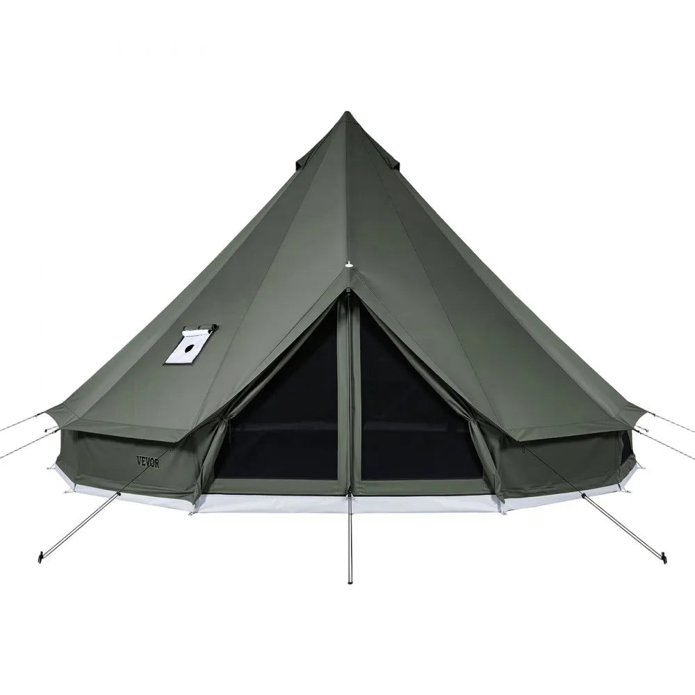VEVOR Canvas Bell Tent, 4 Seasons 9.84 ft Yurt Tent for Camping with Stove Jack, Canvas Breathable Holds up to 3 People with Zipped Detachable Floor, for Family Camping Glamping Outdoor Hunting Party