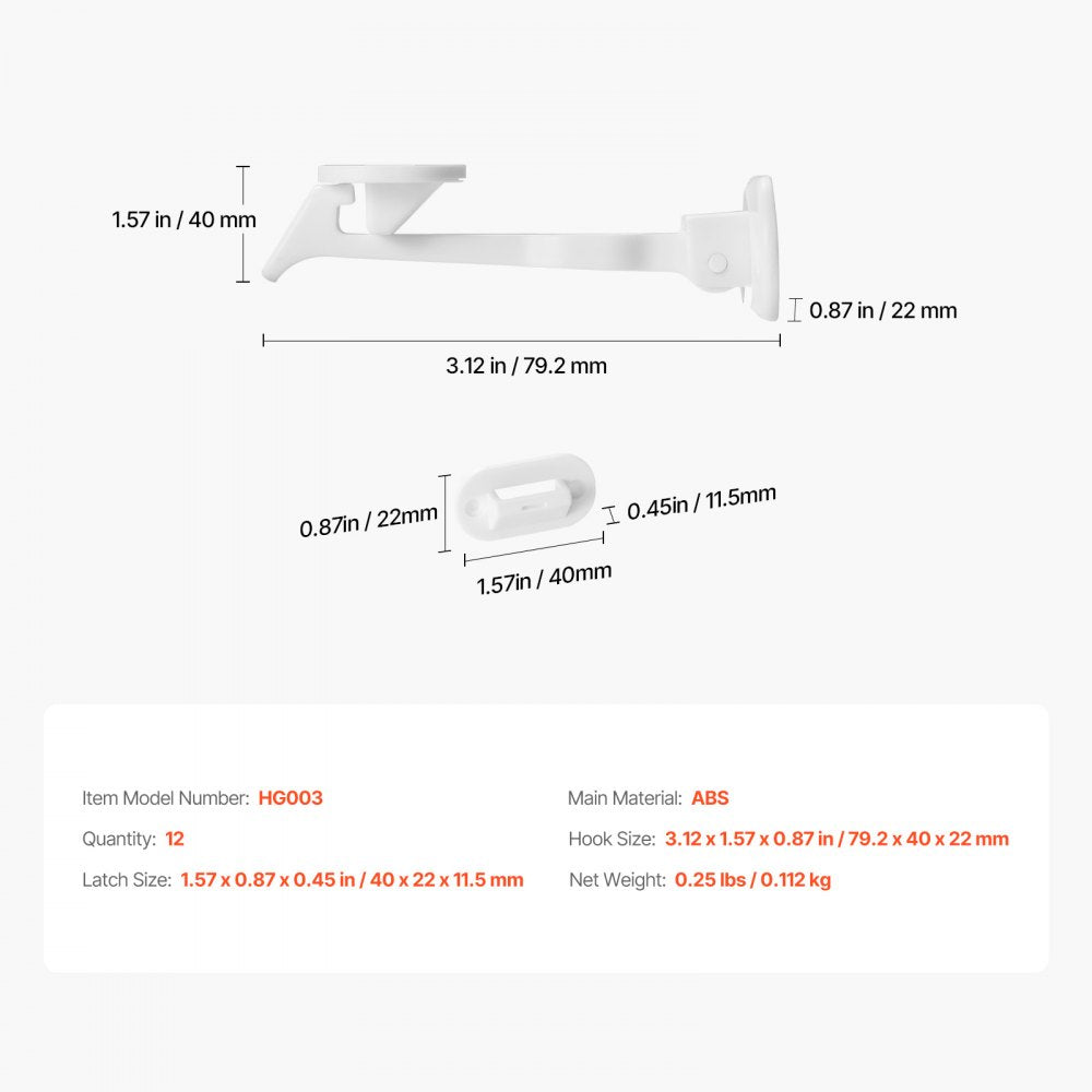 VEVOR Cabinet Latch Locks, 12 Pack Child Safety Cabinet Locks, No Drilling or Tools Required Adhesive Cabinet Latch, Invisible Baby Proofing Child Proof Cabinet Locks for Drawers and Cabinets, White