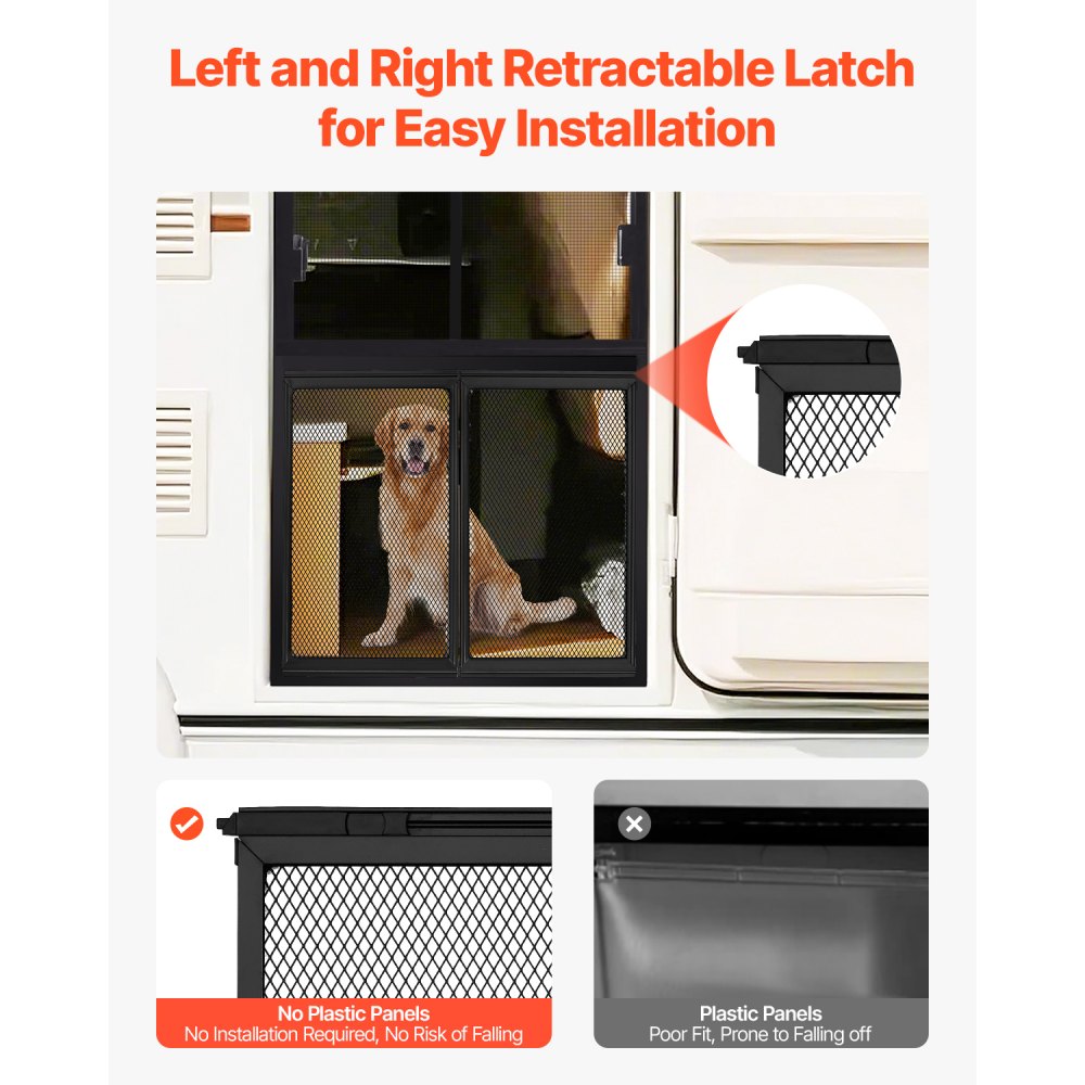VEVOR RV Screen Door Protector, 24.5 x 20 inch Door Grille, Easy to Install and Disassemble, Reinforced Breathable Protective Mesh, Aluminum Alloy Camper RV Entry Protector for Pet Protection, Black