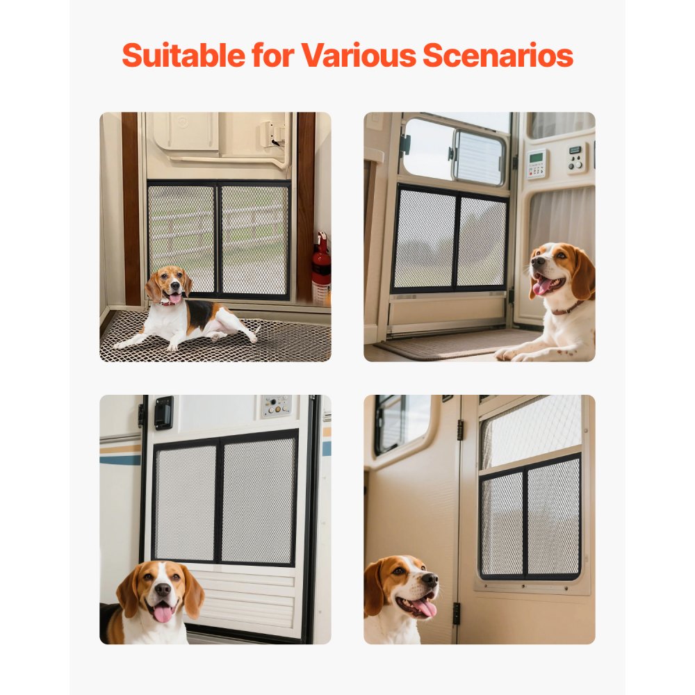 VEVOR RV Screen Door Protector, 24.5 x 20 inch Door Grille, Easy to Install and Disassemble, Reinforced Breathable Protective Mesh, Aluminum Alloy Camper RV Entry Protector for Pet Protection, Black