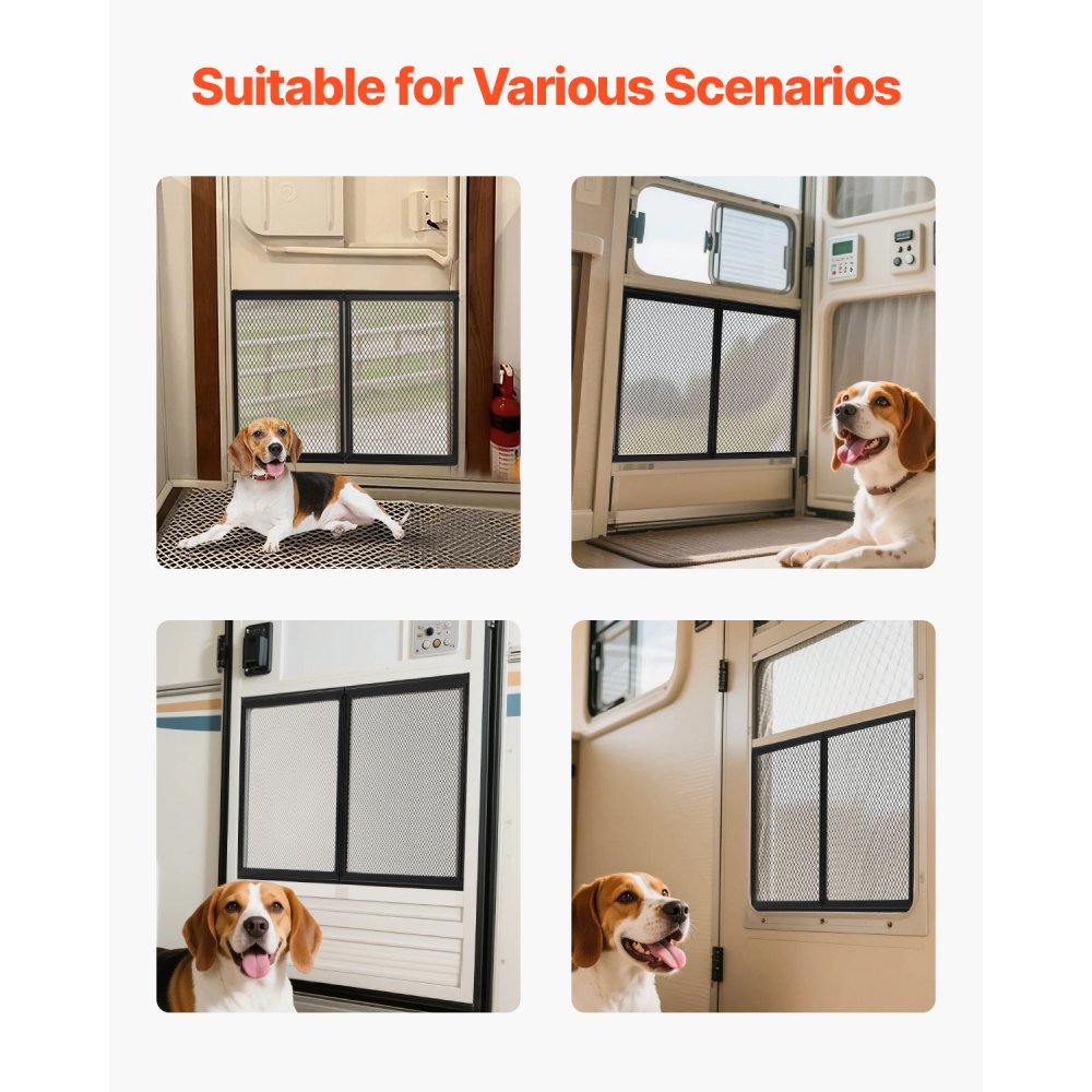 VEVOR RV Screen Door Protector, 26.5 x 20 inch Door Grille, Easy to Install and Disassemble, Reinforced Breathable Protective Mesh, Aluminum Alloy Camper RV Entry Protector for Pet Protection, Black