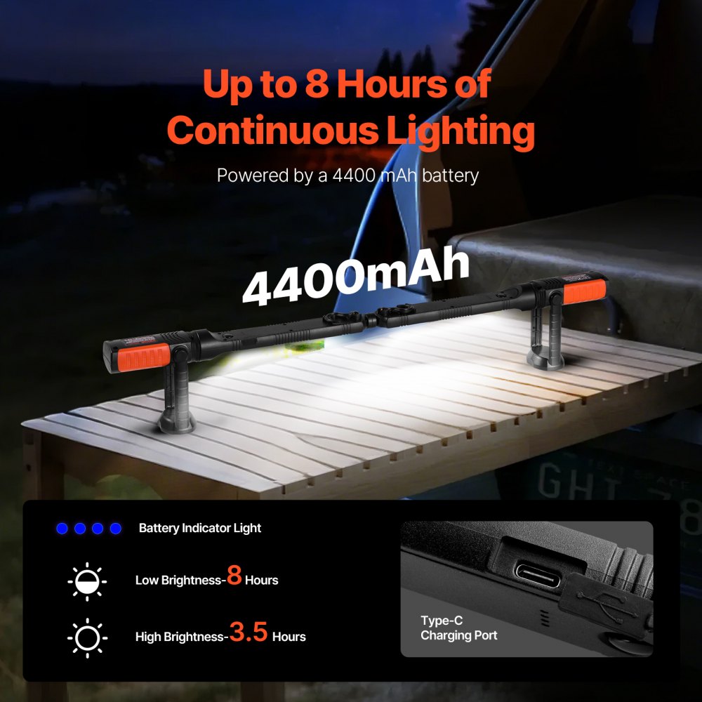 VEVOR Underhood Work Light, 1450LM, 4400mAh Rechargeable Magnetic Bright LED Light, Portable Cordless Mechanic Work Light Bar, for Car Repairing Inspection Garage Workshop Emergency Home Lighting