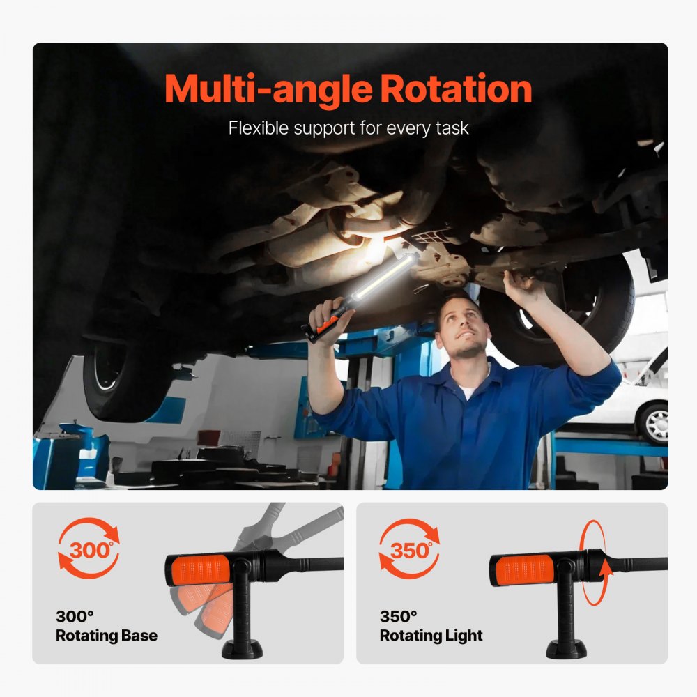 VEVOR Underhood Work Light, 1450LM, 4400mAh Rechargeable Magnetic Bright LED Light, Portable Cordless Mechanic Work Light Bar, for Car Repairing Inspection Garage Workshop Emergency Home Lighting