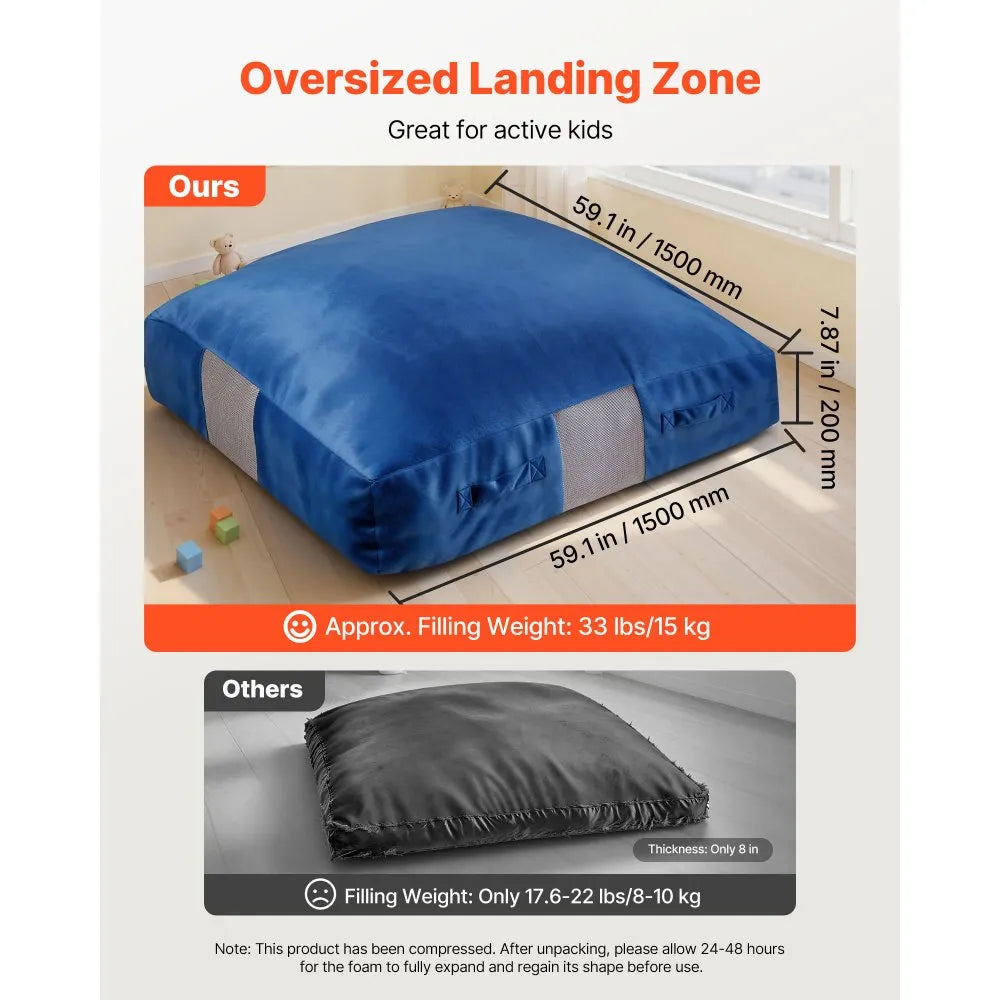 VEVOR Crash Pad, 5 x 5 ft Crash Pad for Kids Sensory with Foam Blocks and Washable Cover, Giant Pillow Mat Large Soft Foam Landing Zone, Sensory Room Equipment for Children Jumping, Relaxing & Play