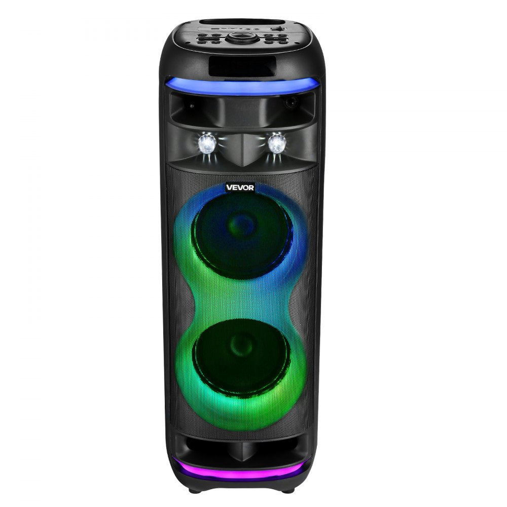 VEVOR Karaoke Machine for Adults, 80W, 8-inch Portable Bluetooth Speaker with 2 Wireless Microphones, LED Light, TWS Function, Rolling Wheels, Supports Micro TF Card, USB, AUX, for Home Karaoke Party