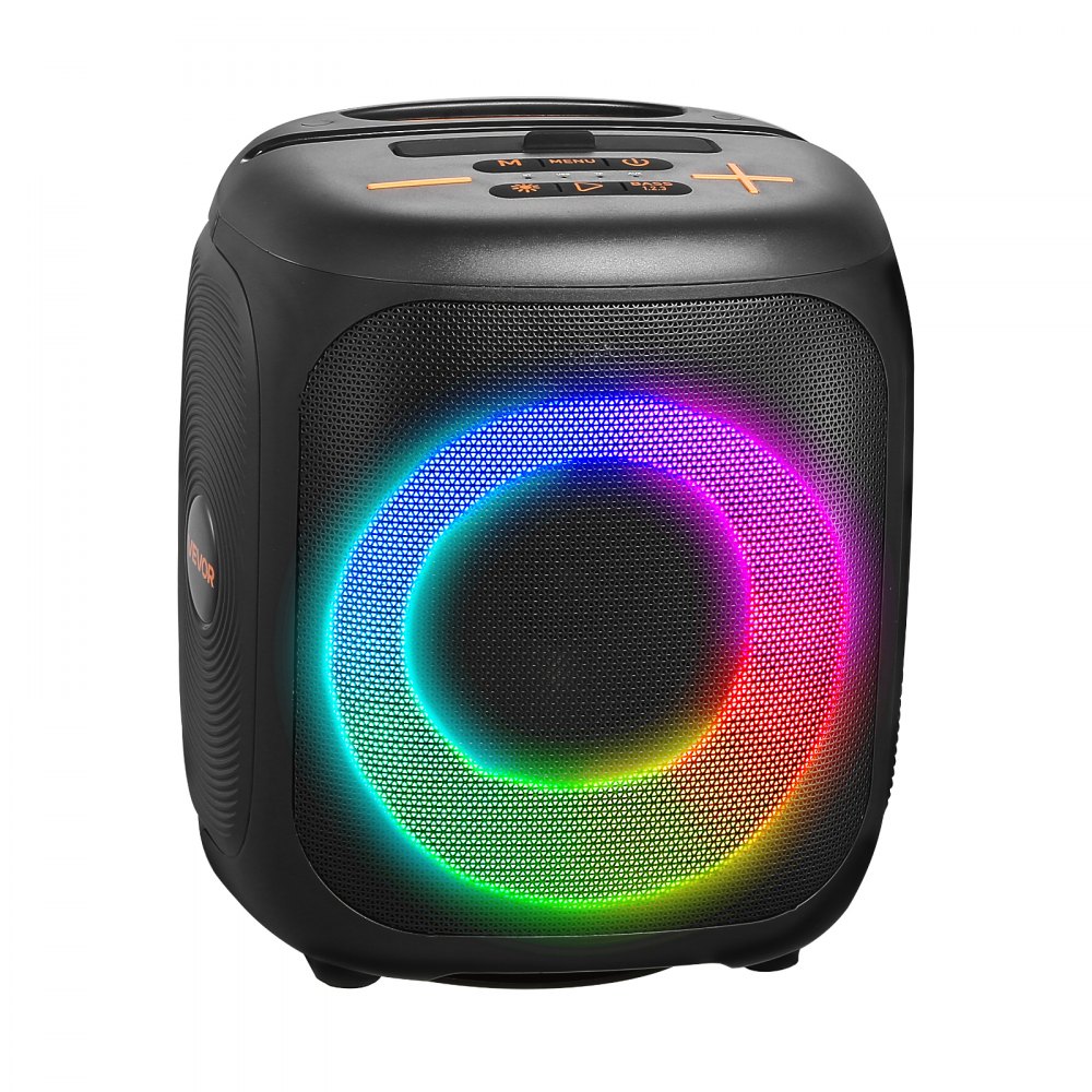 VEVOR Karaoke Machine for Adults, 15W, 4-inch Portable Bluetooth Speaker with 2 Wireless Microphones, LED Light, TWS Function, Handle, Supports Micro TF Card, USB, AUX, for Home Karaoke Party Singing
