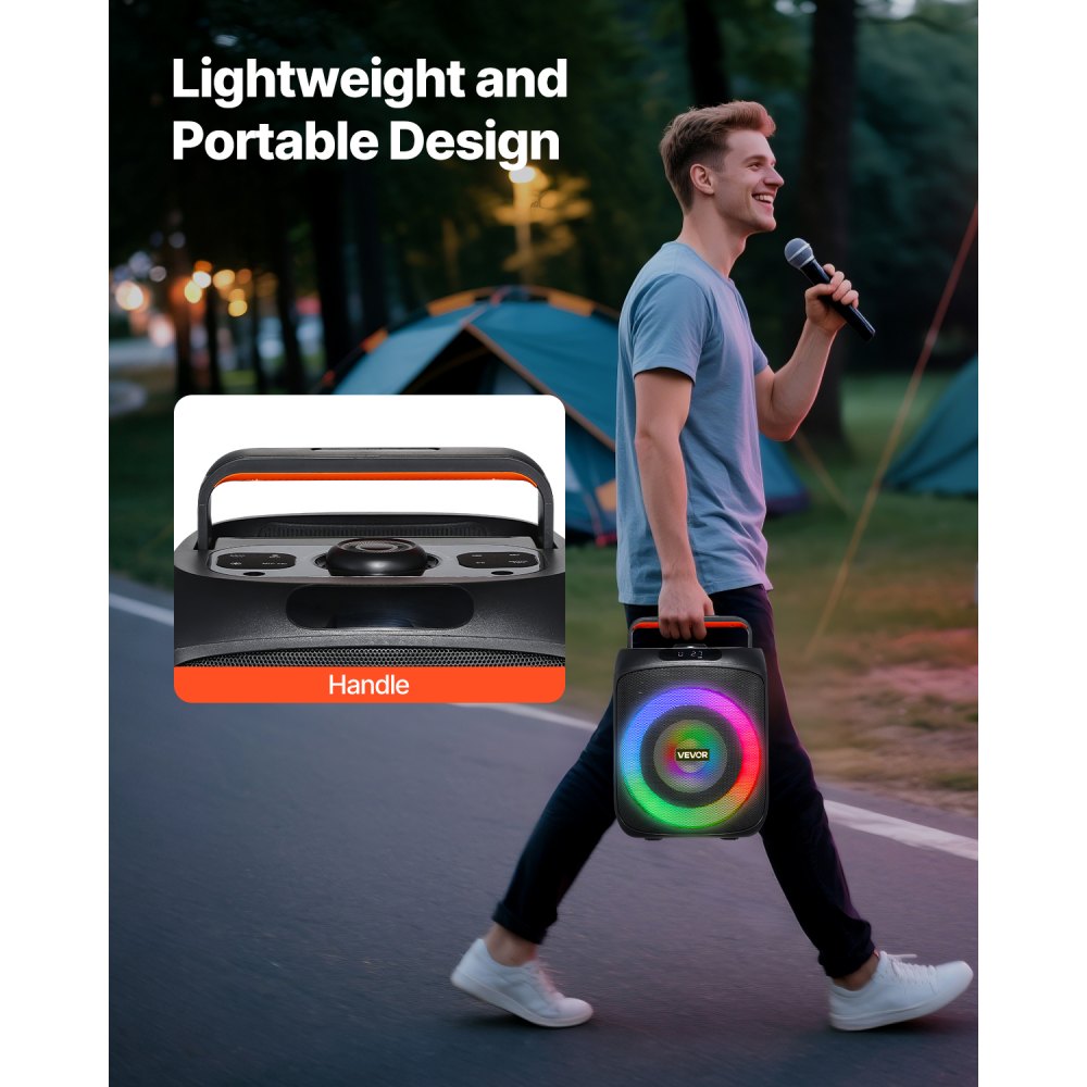 VEVOR Karaoke Machine for Adults, 30W, 6.5-inch Portable Bluetooth Speaker with 2 Wireless Microphones, LED Light, TWS Function, Handle, Support Micro TF Card, USB, AUX, for Home Karaoke Party Singing