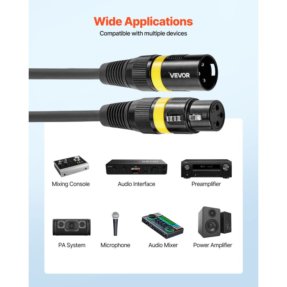 VEVOR XLR Cable 100 ft, 2 Pack, Shielded Balanced DMX Male to Female Microphone Cables, Gold-Plated 3-Pin XLR Mic Speaker Cord Wires, for Stage Lighting, Microphones, Amplifier, Mixer, Speaker Systems