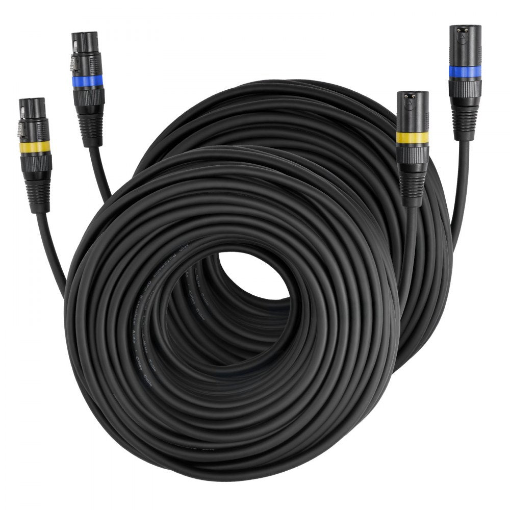 VEVOR XLR Cable 100 ft, 2 Pack, Shielded Balanced DMX Male to Female Microphone Cables, Gold-Plated 3-Pin XLR Mic Speaker Cord Wires, for Stage Lighting, Microphones, Amplifier, Mixer, Speaker Systems