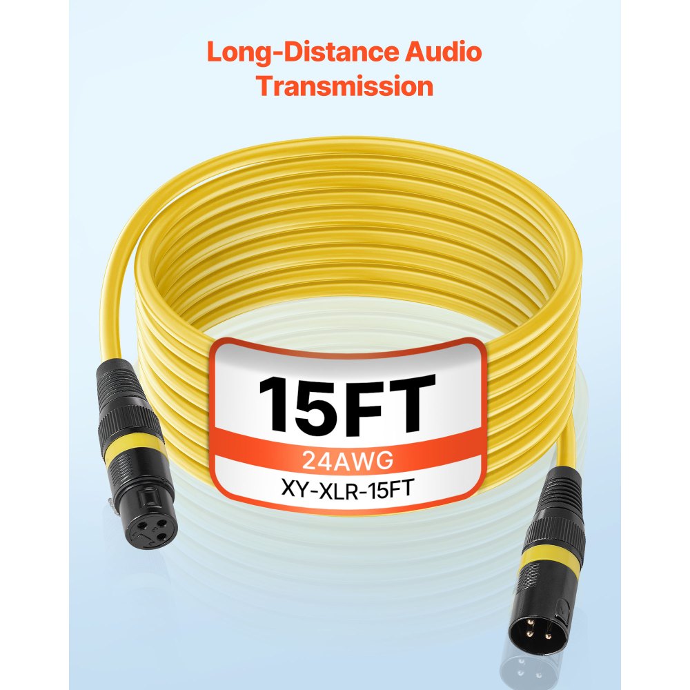 VEVOR XLR Cable 15 ft, 6 Pack, Shielded Balanced DMX Male to Female Microphone Cables, Gold-Plated 3-Pin XLR Mic Speaker Cord Wires, for Stage Lighting, Microphones, Amplifier, Mixer, Speaker Systems