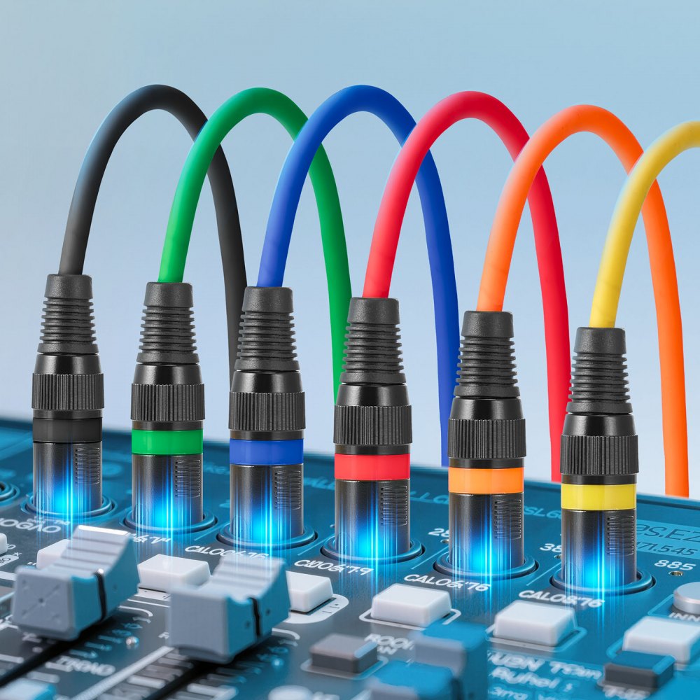 VEVOR XLR Cable 20 ft, 6 Pack, Shielded Balanced DMX Male to Female Microphone Cables, Gold-Plated 3-Pin XLR Mic Speaker Cord Wires, for Stage Lighting, Microphones, Amplifier, Mixer, Speaker Systems