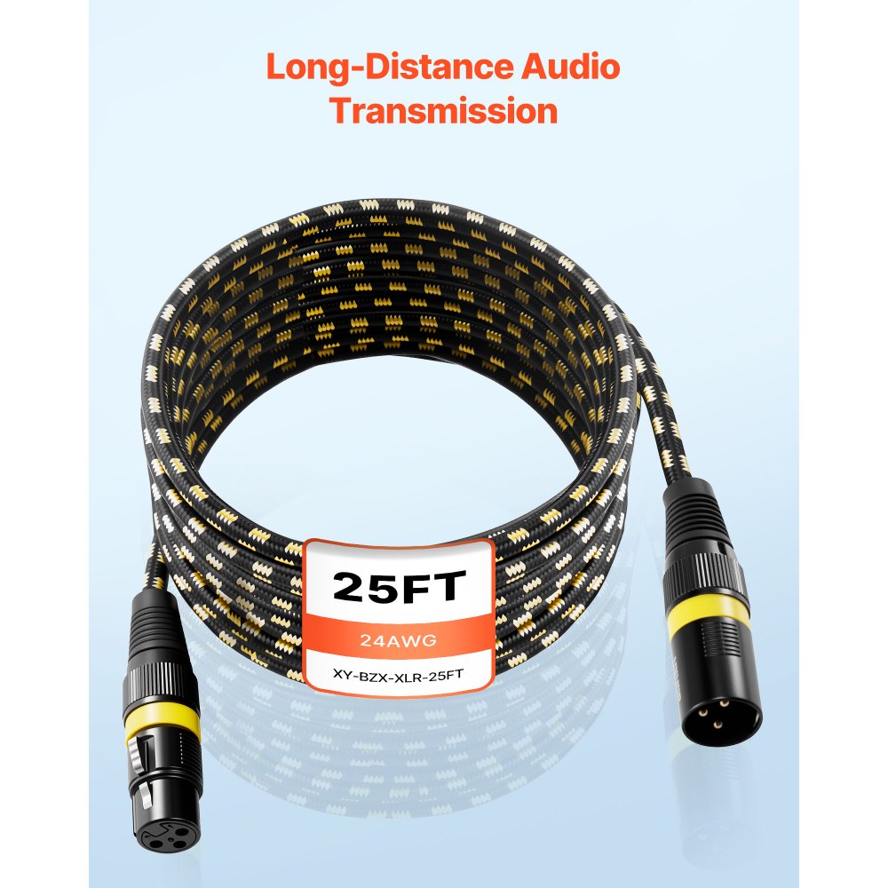 VEVOR XLR Cable 25 ft, 6 Pack, Shielded Balanced DMX Male to Female Microphone Cables, Gold-Plated 3-Pin XLR Mic Speaker Cord Wires, for Stage Lighting, Microphones, Amplifier, Mixer, Speaker Systems