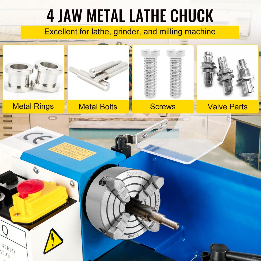 VEVOR K72-125 Lathe Chuck, 5 Inch, 4-Jaw, Independent Metal Lathe Chuck with Reversible Jaw, Cast Iron Body, 0.276 -2.244 in Internal 1.89 -4.92 in External Jaw Clamping Range, for Lathes Machine