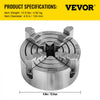 VEVOR K72-125 Lathe Chuck, 5 Inch, 4-Jaw, Independent Metal Lathe Chuck with Reversible Jaw, Cast Iron Body, 0.276 -2.244 in Internal 1.89 -4.92 in External Jaw Clamping Range, for Lathes Machine
