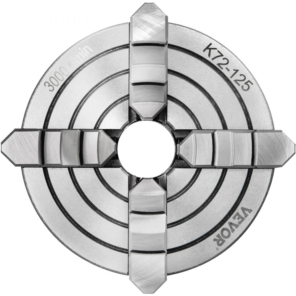 VEVOR K72-125 Lathe Chuck, 5 Inch, 4-Jaw, Independent Metal Lathe Chuck with Reversible Jaw, Cast Iron Body, 0.276 -2.244 in Internal 1.89 -4.92 in External Jaw Clamping Range, for Lathes Machine