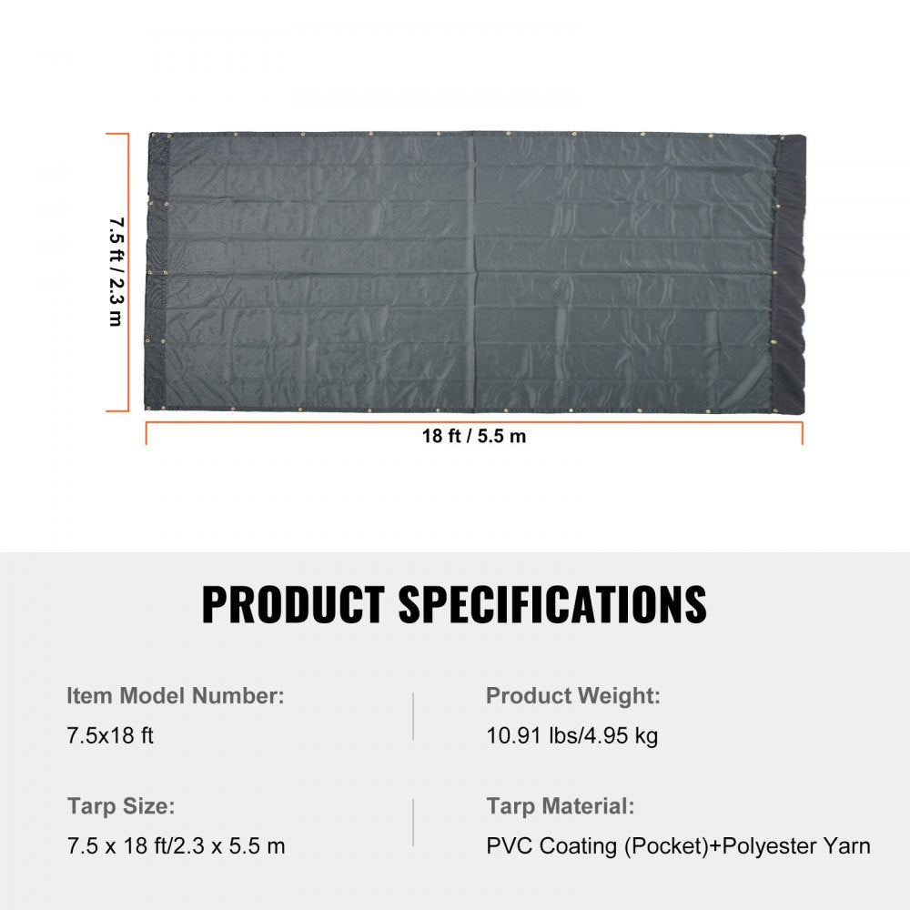 VEVOR Dump Truck Mesh Tarp, 7.5x18 ft, PVC Coated Black Heavy Duty Cover with 5.5" 18oz Double Pocket, Brass Grommets, Reinforced Double Needle Stitch Webbing Fits Manual or Electric Dump Truck System
