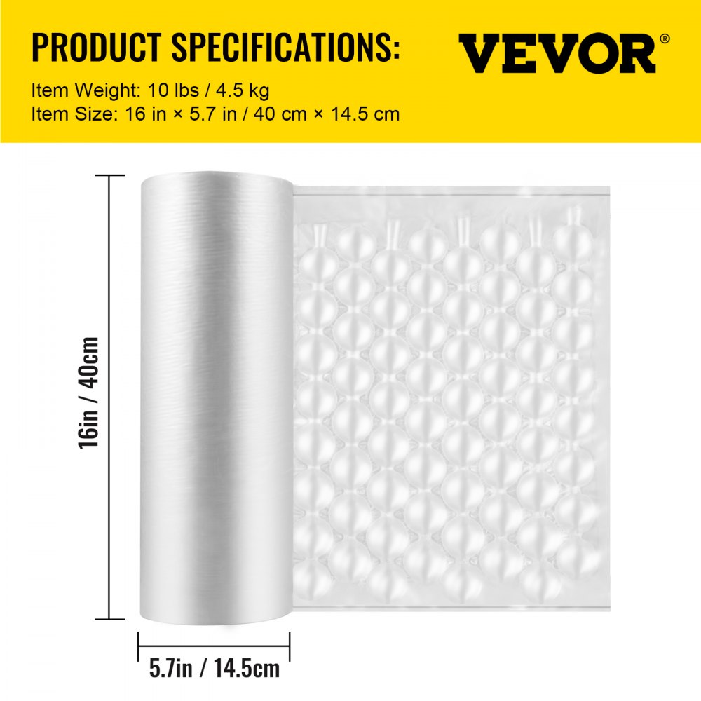 VEVOR Air Cushion Film, 984Ft Length Air Pillow Bubble Bags Film, 16 Inch Width Film, Roll Bubble Bags Film for Wrap Machine