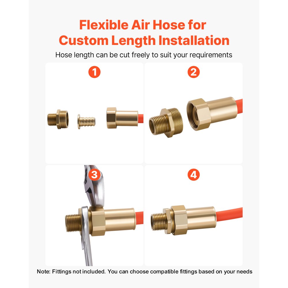 VEVOR Air Hose, 1/4" x 250FT Hybrid Air Compressor Hose, 300 PSI Kink-Resistant Pneumatic Hoses with Three-Layer Construction for Auto & Home DIY Projetcs, All-Weather Flexibility (No Fittings)