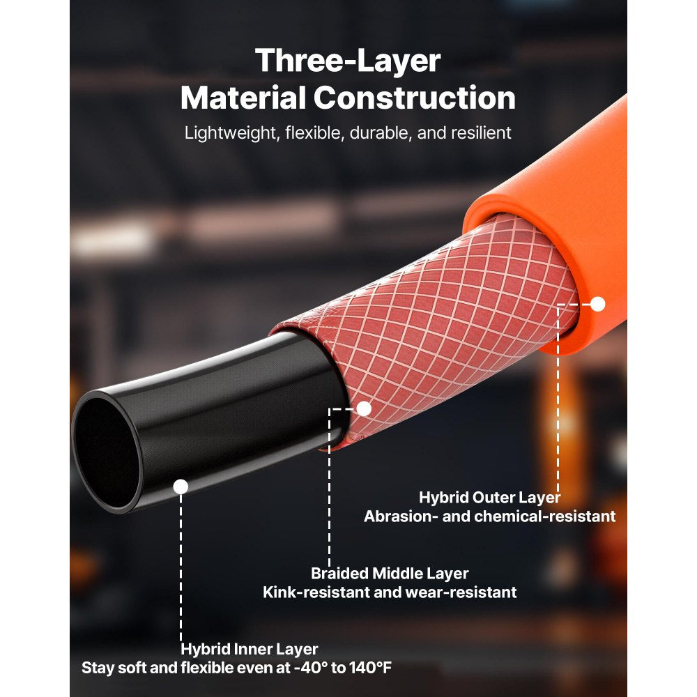 VEVOR Air Hose, 1/4" x 250FT Hybrid Air Compressor Hose, 300 PSI Kink-Resistant Pneumatic Hoses with Three-Layer Construction for Auto & Home DIY Projetcs, All-Weather Flexibility (No Fittings)