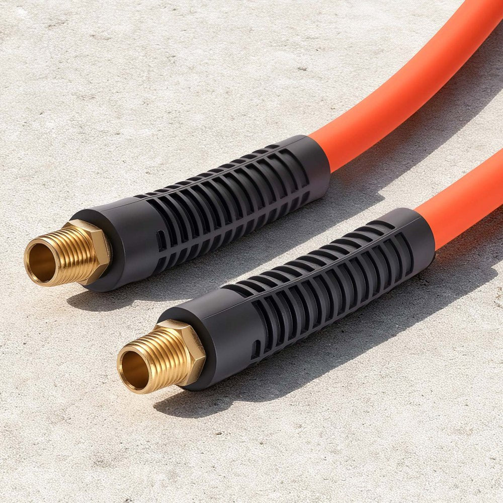 VEVOR Air Hose, 3/8'' x 50FT Rubber Air Compressor Hose, 300 PSI Kink-Resistant Pneumatic Hoses with 1/4-inch Solid MNPT Bras Fittings, Three-Layer Construction, All-Weather Flexibility