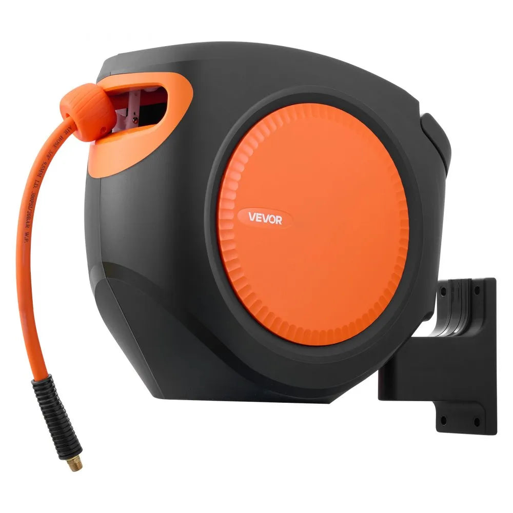 VEVOR Retractable Air Hose Reel, 3/8 Inch x 80 FT Hybrid Air Hose Max 300PSI, Enclosed Air-Compressor Hoses Reel Auto Rewind with 6.6 ft Lead in, 180° Swivel Ceiling/Wall Mount for Workshops