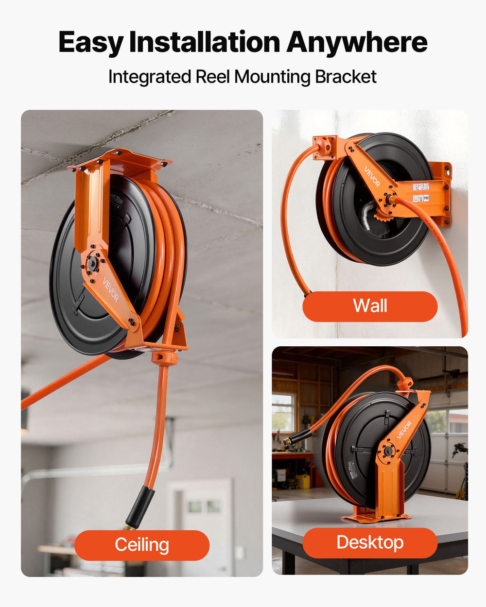 Ceiling Hoses Vevor Air Hose Reel Retractable 3/4 in. x 50 ft. Max 300 PSI Ceiling/W ...