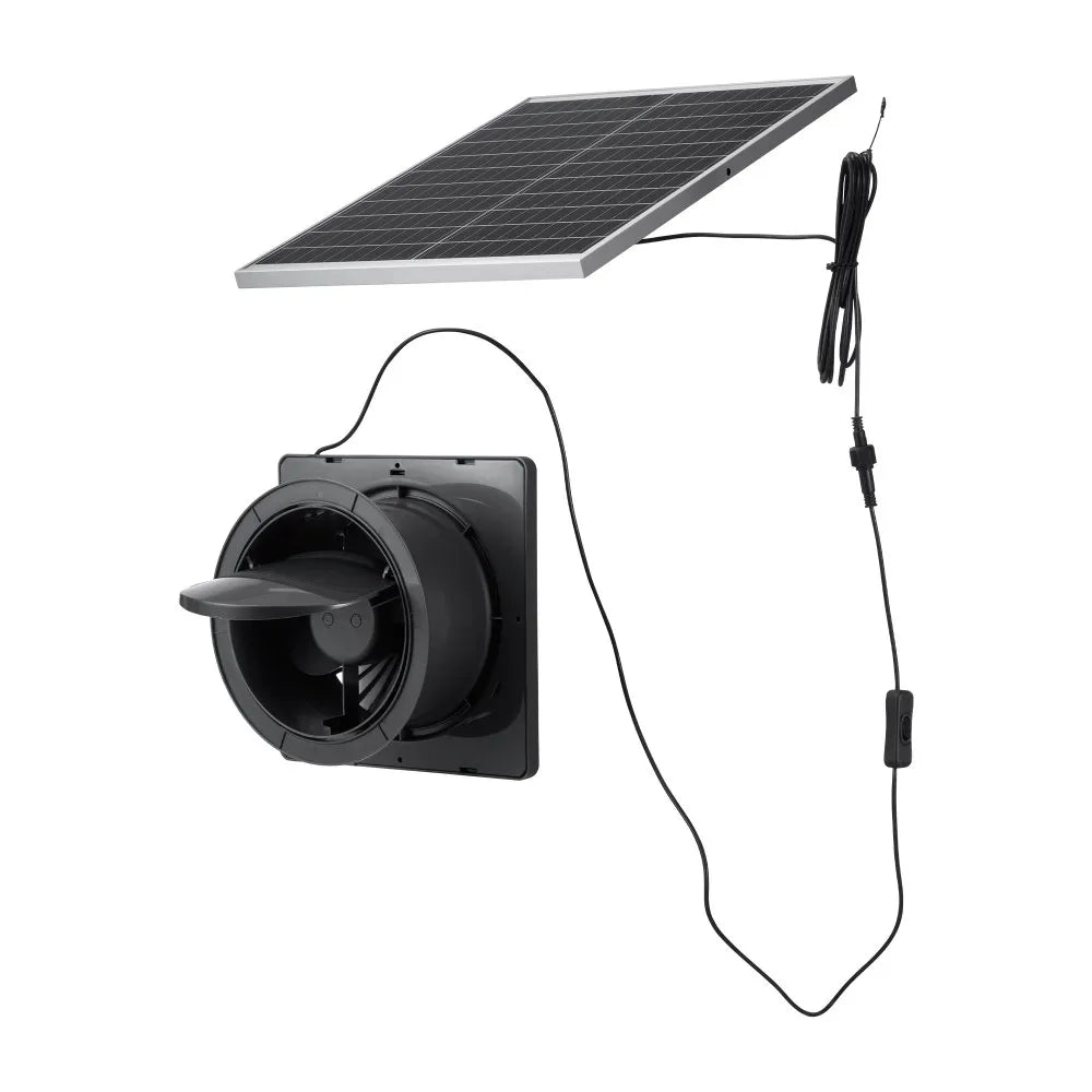 VEVOR Solar Powered Fan, 25W Solar Panel with 220 CFM Airflow, Adjustable Panel Angle, 2030 RPM High-Speed, Flexible Install, Fast Air Exchange for Greenhouse, Grow Tents, Chicken Coops, Shelters