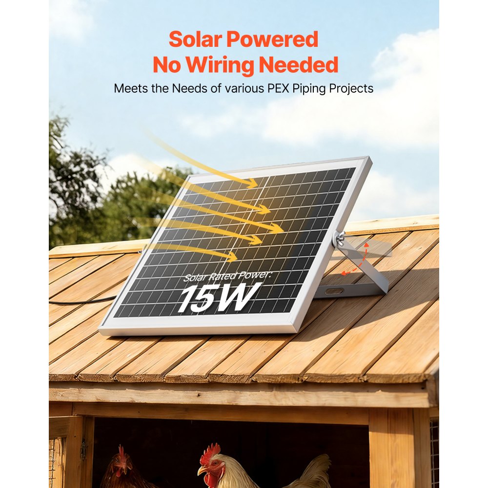 VEVOR Solar Powered Fan, 15W Solar Panel with 2 Fans, Adjustable Solar Panel Angle, 2668 RPM High-Speed, Flexible Installation, Fast Air Exchange for Greenhouse, Grow Tents, Chicken Coops, Shelters