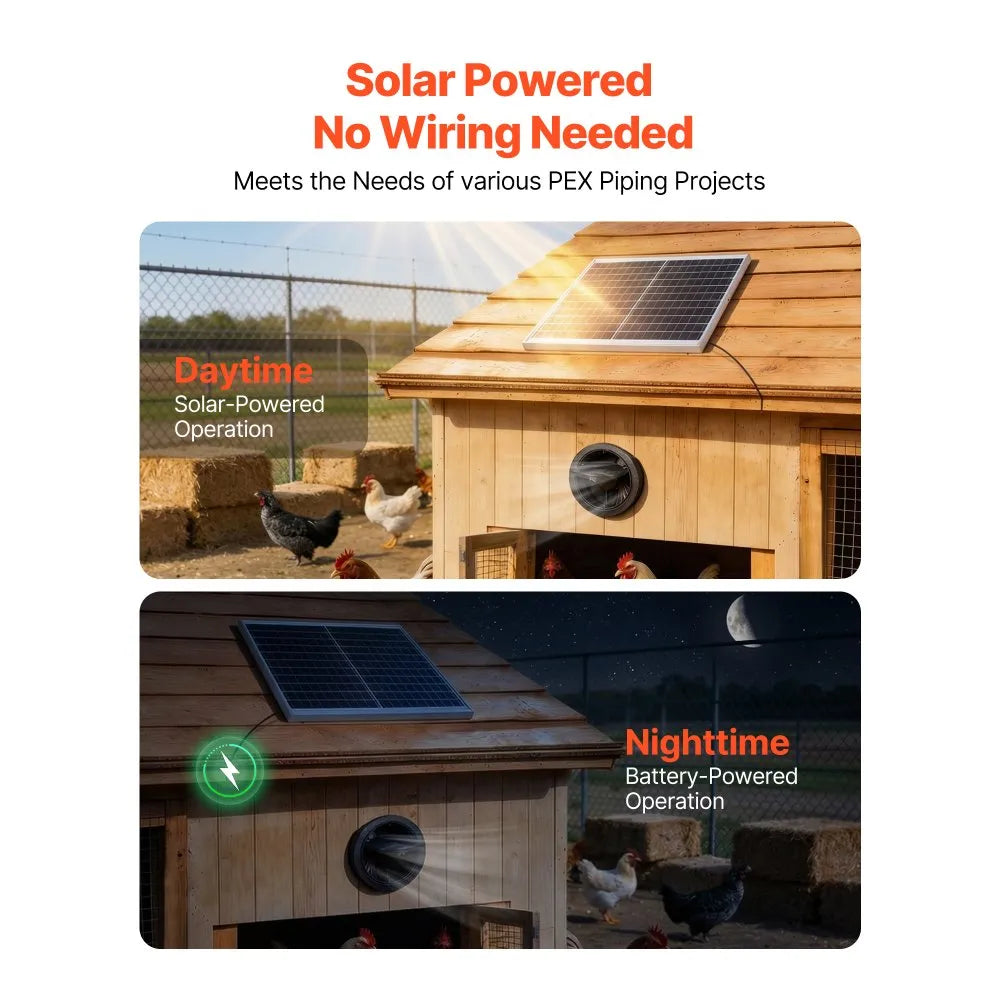 VEVOR Solar Powered Fan, 20W Solar Panel with Battery Storage, 220 CFM Airflow, Adjustable Panel Angle, 2030 RPM High-Speed, Fast Air Exchange for Greenhouse, Grow Tents, Chicken Coops, Shelters