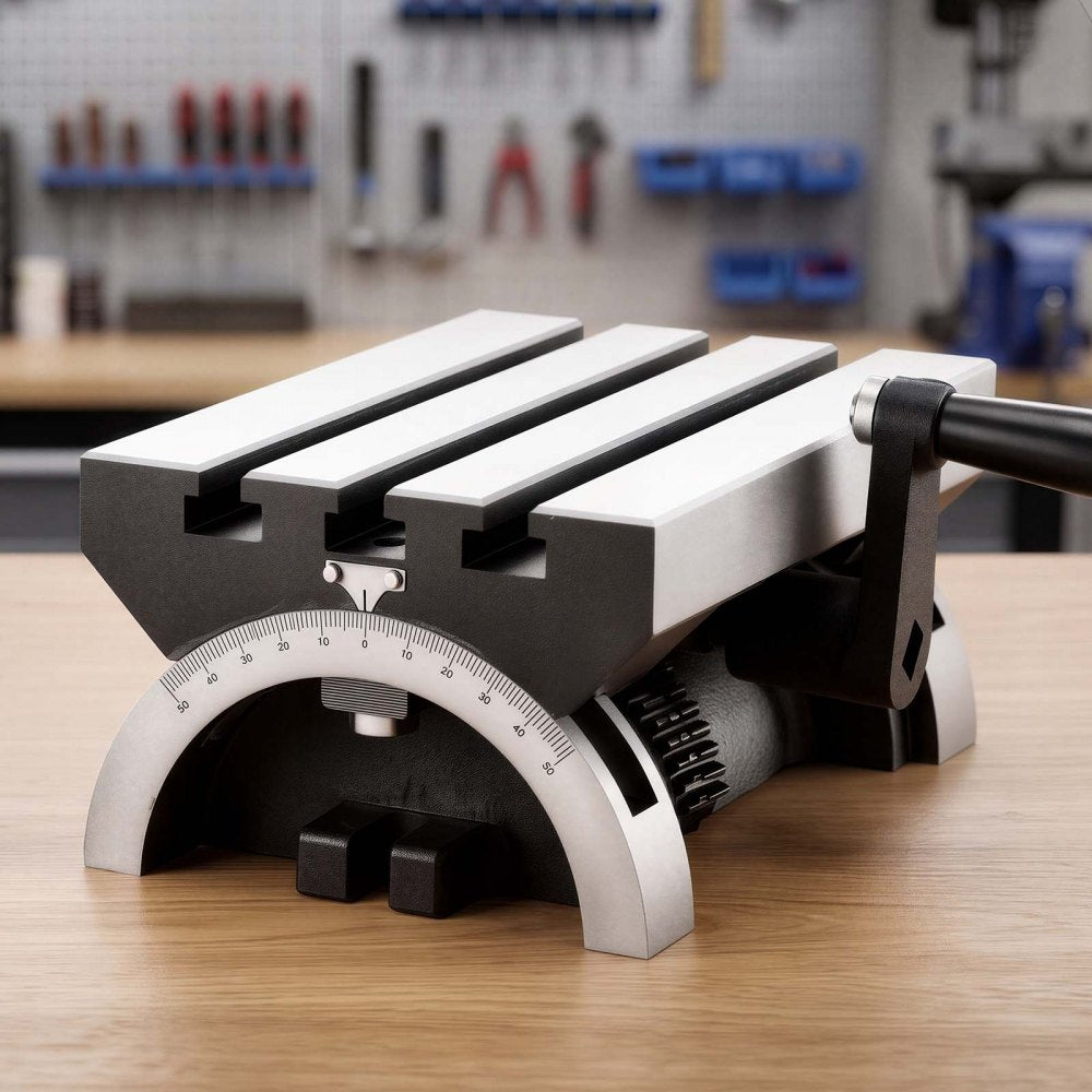 VEVOR Rotary Table 7 x 5 in Tilting Milling Table Heavy Duty Cast Iron Body, Robust & Durable, with 0-45 Degree Left & Right Adjustable, Worm Gear, Precision Scale, for Milling Machine, Drill Press