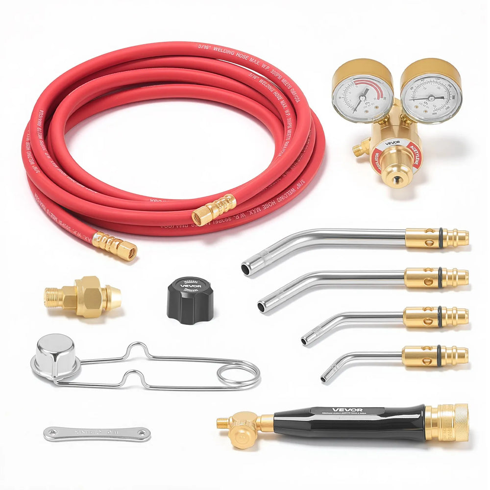 VEVOR Air Acetylene Torch Kit, Acetylene Gas Welding Tool with 11.8FT Rubber Hose, 4 Welding Tips & CGA200 Regulator, Swirl Frame Gas Brazing Torch Kit for Home DIY and Industrial Metalworking