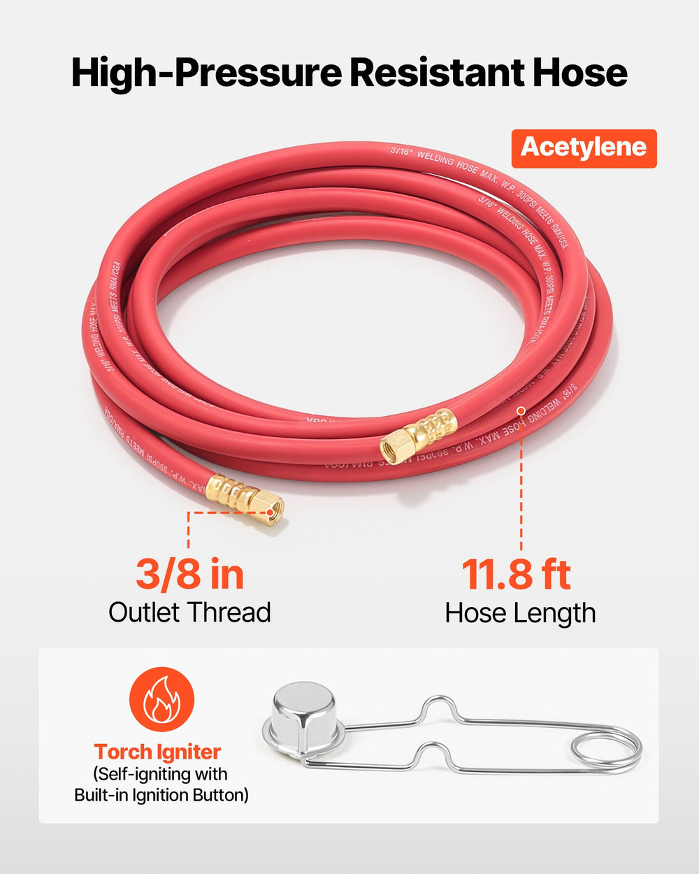 VEVOR Air Acetylene Torch Kit, Acetylene Gas Welding Tool with 11.8FT Rubber Hose, PL-8A Self-Lighting Welding Tip & CGA200 Regulator, Swirl Frame Brazing Torch Kit for Home Industrial Metalworking