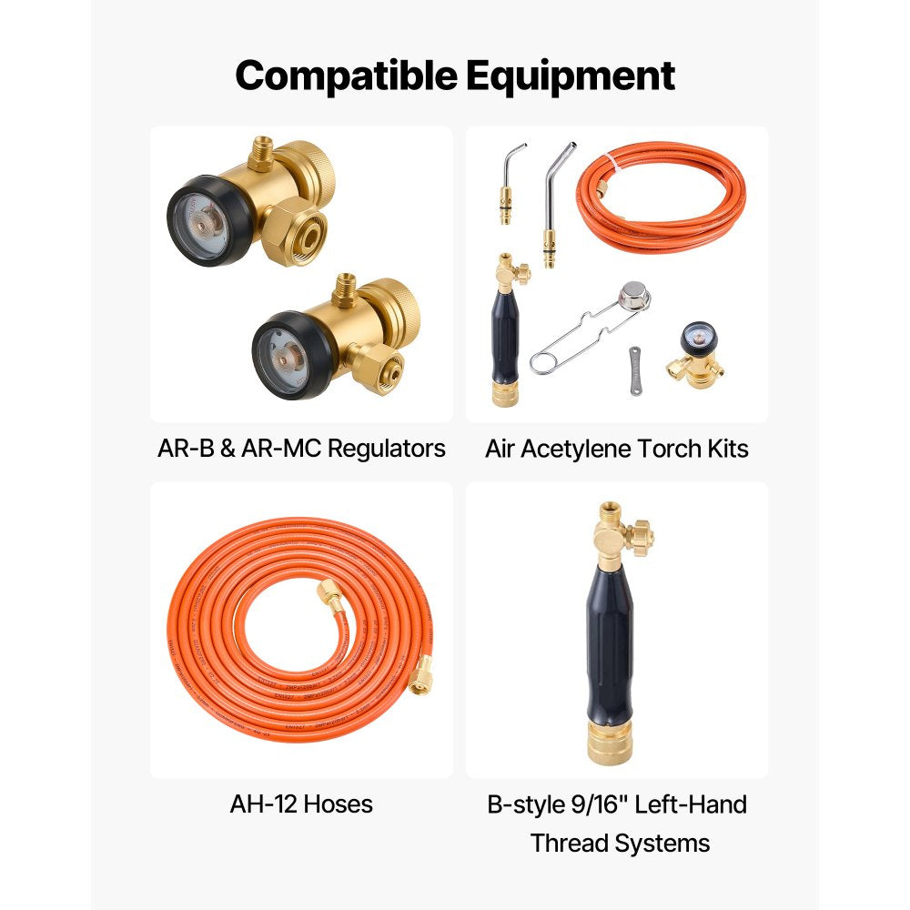 VEVOR Air Acetylene Torch Hose, 1/8-Inch x 12FT Acetylene Welding Hose with 9/16" LH B-Type Fittings, AH-12 R Grade Welding Torch Hoses Compatible with AR-B/AR-MC Regulators