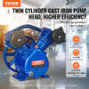 VEVOR Air Compressor Pump Head, 3HP 6.25CFM @ 90PSI, Twin Cylinder Oil Lubricated Air Compressor Piston Pump Head, Single Stage V-Type Cast Iron Air Compressor Pump Replacement with Max. 116PSI Pressure