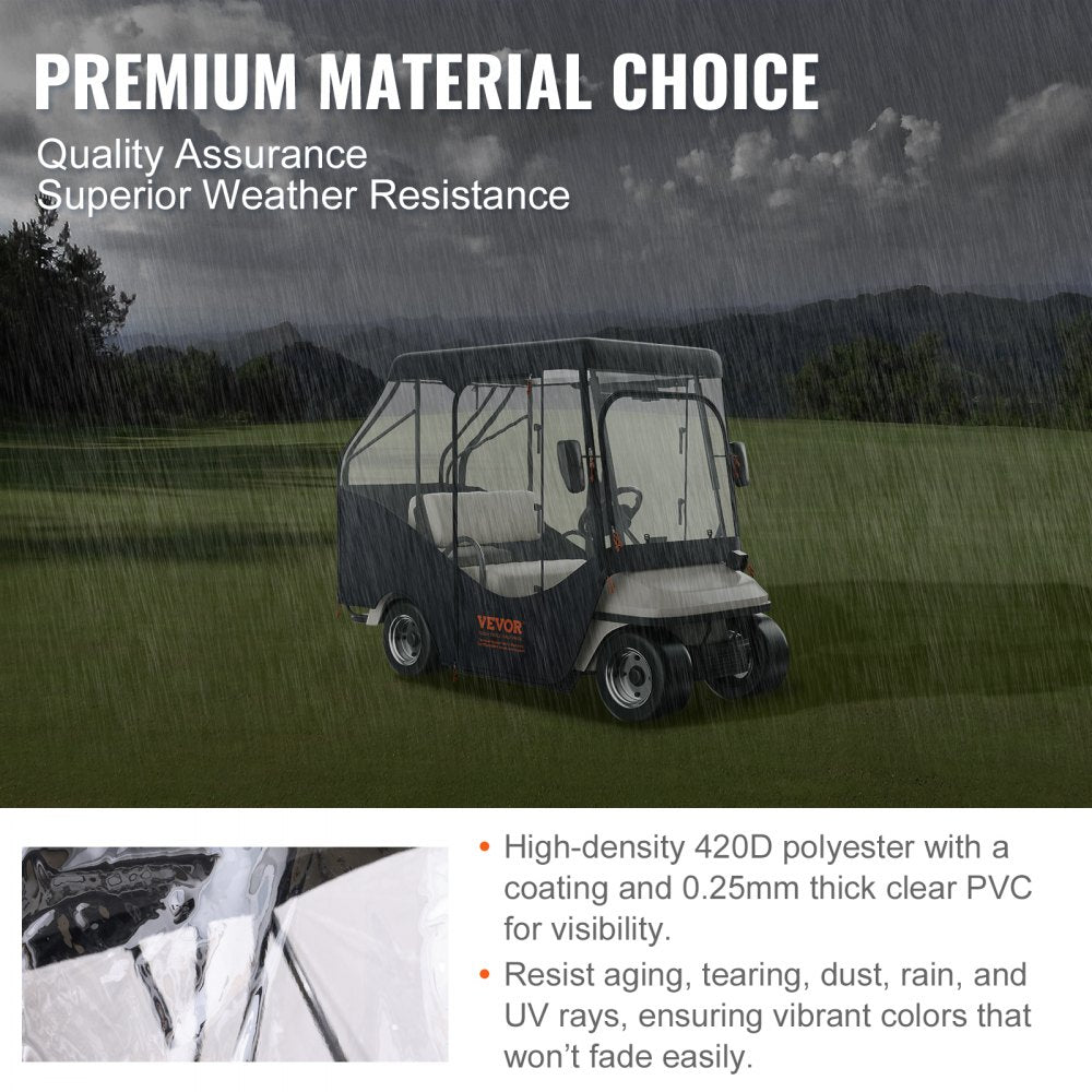 VEVOR Golf Cart Enclosure, 420D Polyester Driving Enclosure with 4-Sided Transparent Windows, 4 Passenger Club Car Covers for 2+2 Passenger Golf Carts, Sunproof and Dustproof Outdoor Cart Cover