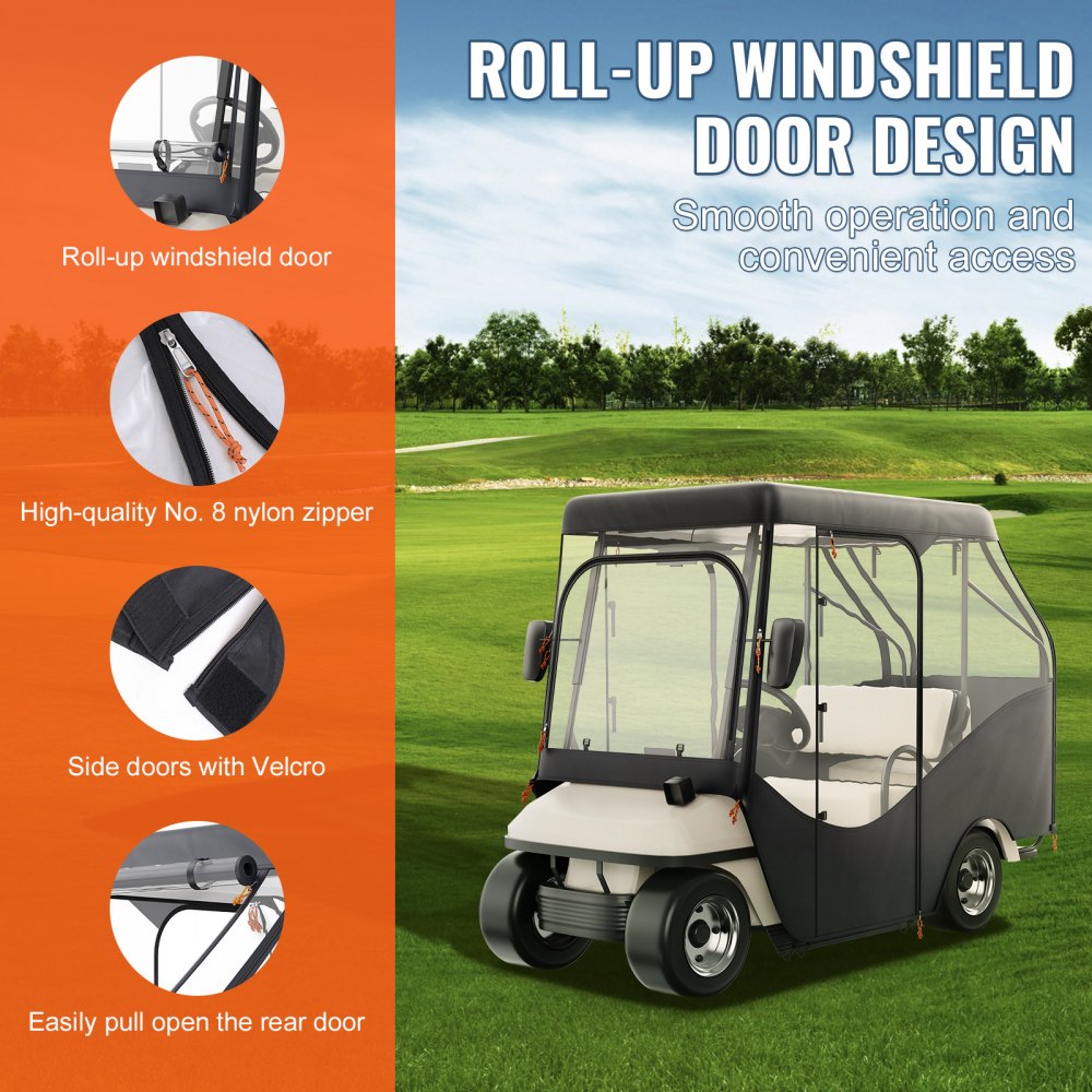 VEVOR Golf Cart Enclosure, 420D Polyester Driving Enclosure with 4-Sided Transparent Windows, 4 Passenger Club Car Covers for 2+2 Passenger Golf Carts, Sunproof and Dustproof Outdoor Cart Cover