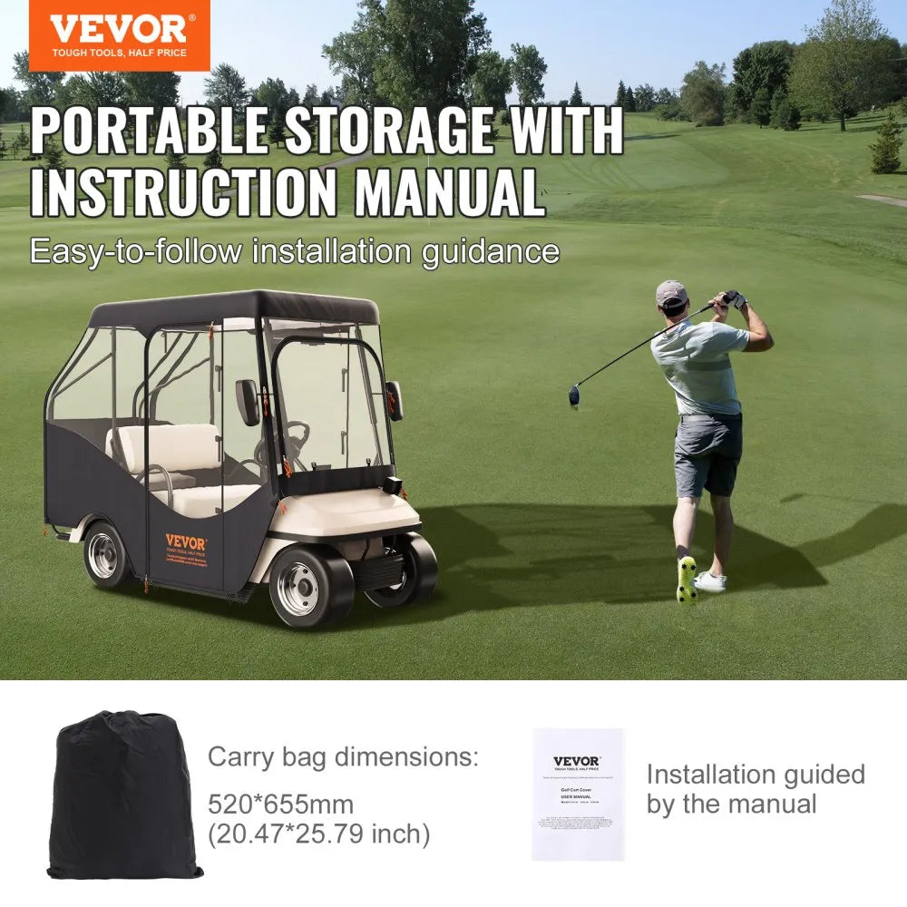 VEVOR Golf Cart Enclosure, 420D Polyester Driving Enclosure with 4-Sided Transparent Windows, 4 Passenger Club Car Covers for 2+2 Passenger Golf Carts, Sunproof and Dustproof Outdoor Cart Cover