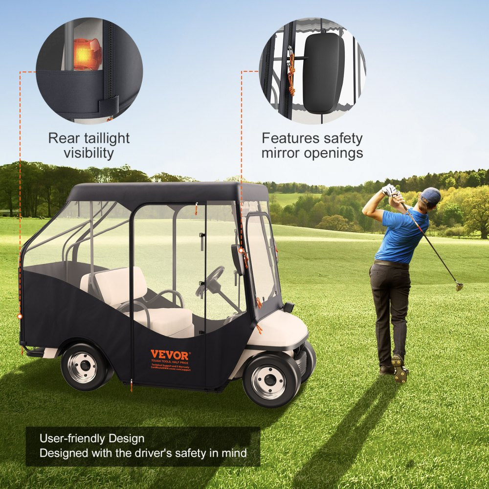 VEVOR Golf Cart Enclosure, 600D Polyester Driving Enclosure with 4-Sided Transparent Windows, 4 Passenger Club Car Covers for 2+2 Passenger Golf Carts, Sunproof and Dustproof Outdoor Cart Cover