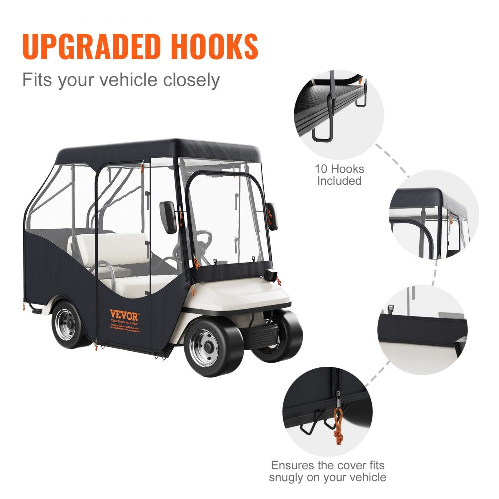 VEVOR Golf Cart Enclosure, 600D Polyester Driving Enclosure with 4-Sided Transparent Windows, 4 Passenger Club Car Covers for 2+2 Passenger Golf Carts, Sunproof and Dustproof Outdoor Cart Cover
