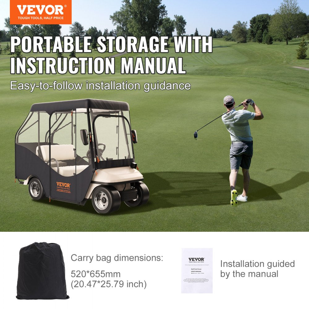 VEVOR Golf Cart Enclosure, 600D Polyester Driving Enclosure with 4-Sided Transparent Windows, 4 Passenger Club Car Covers for 2+2 Passenger Golf Carts, Sunproof and Dustproof Outdoor Cart Cover