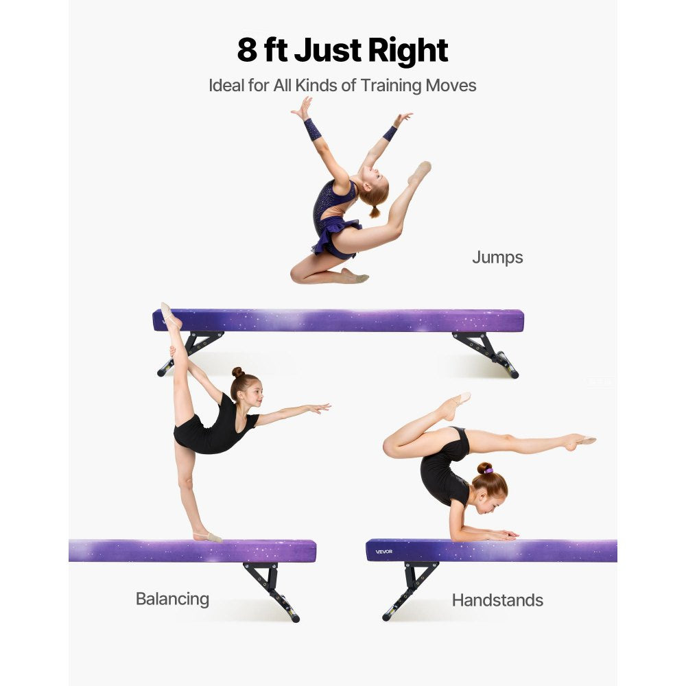 VEVOR Adjustable Balane Beam for Kids, 8FT Gymnastics Beam, High and Low Floor Beams of 5 Adjustable Heights for All Gymnastic Levels, Professional Gymnastic Equipment for Home and Gym Center, Galaxy