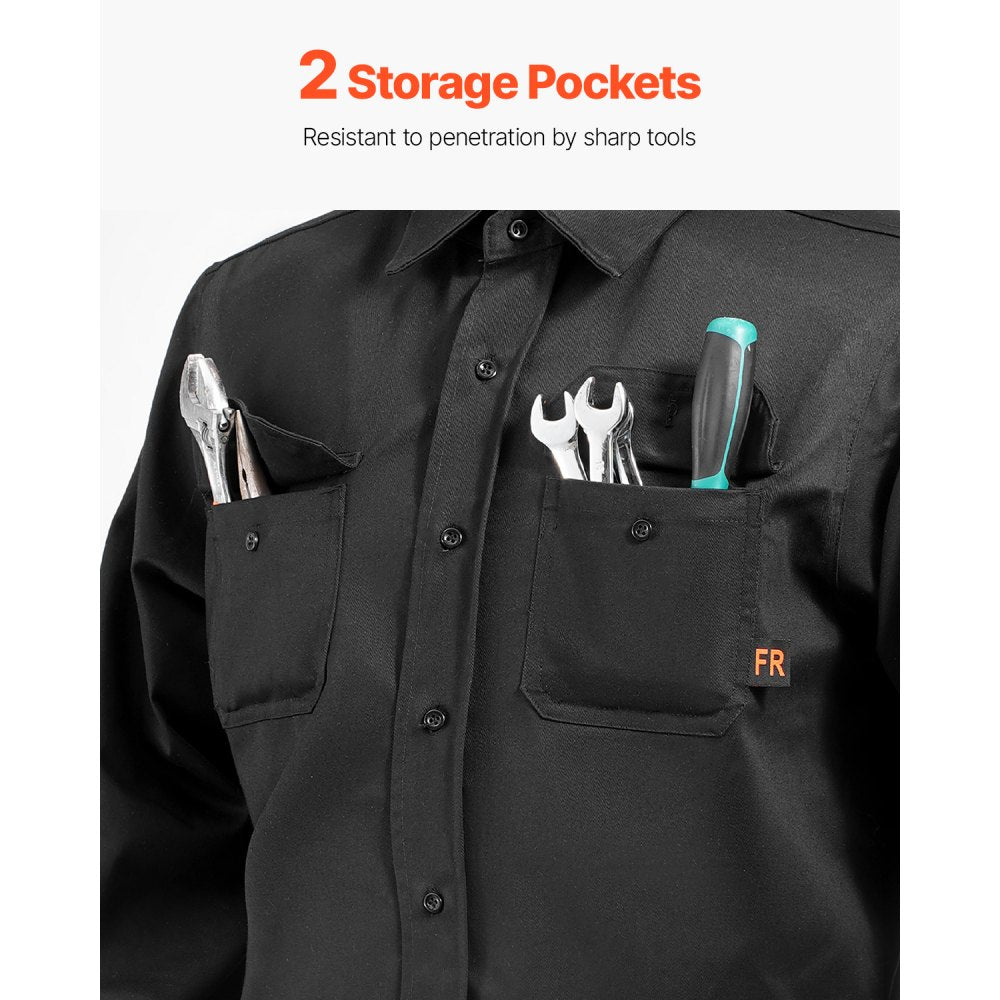 VEVOR Flame Resistant Welding Jacket, 7oz. FR Shirts for Men, Machine Washable Cotton Heat-Resistant Welding Shirt, Meets ATPV 9.2 Cal/cm² Arc Rating - M Size