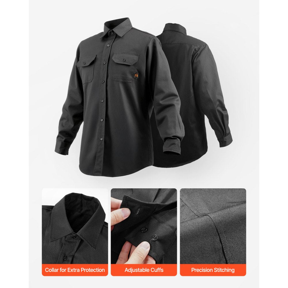 VEVOR Flame Resistant Welding Jacket, 7oz. FR Shirts for Men, Machine Washable Cotton Heat-Resistant Welding Shirt, Meets ATPV 9.2 Cal/cm² Arc Rating - M Size