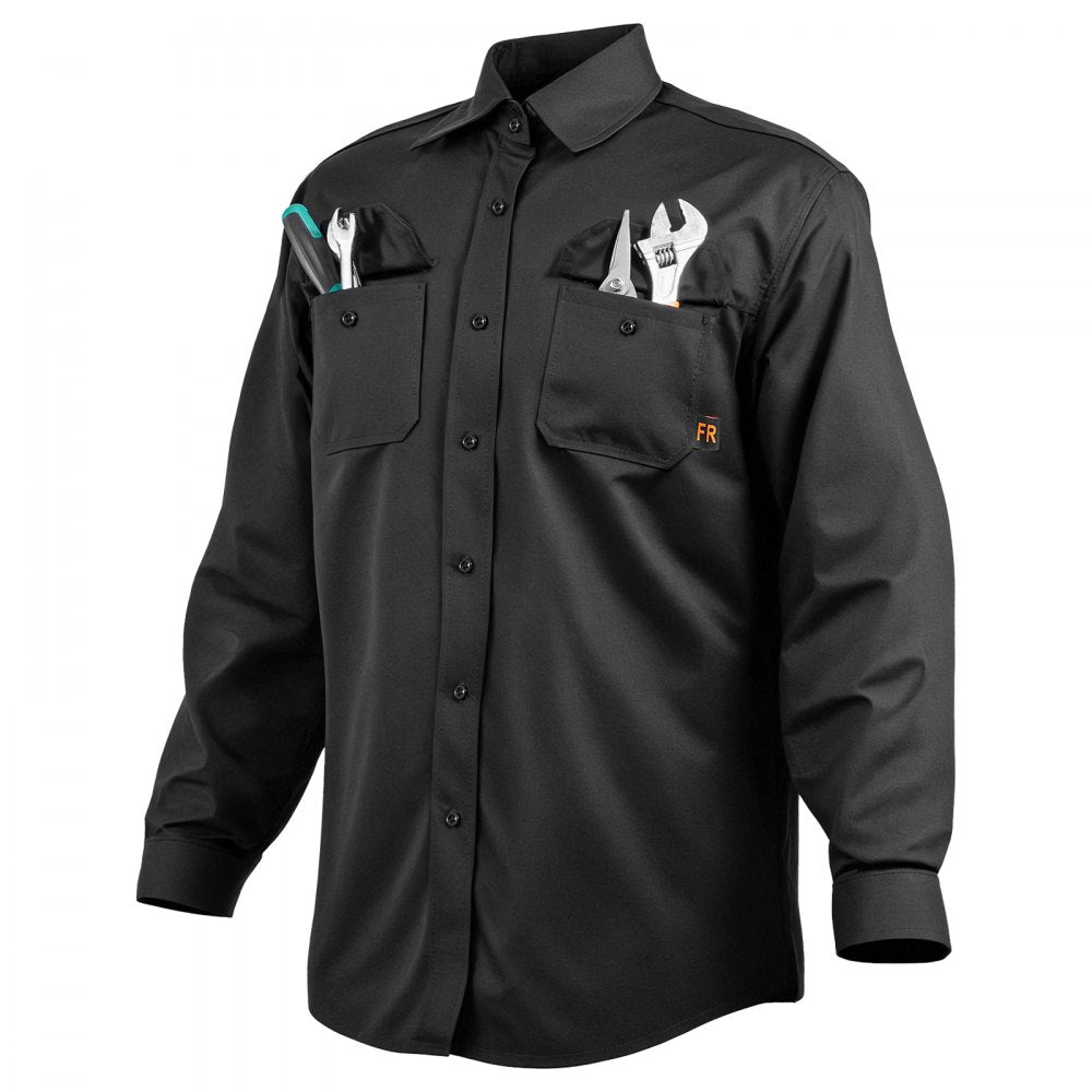 VEVOR Flame Resistant Welding Jacket, 7oz. FR Shirts for Men, Machine Washable Cotton Heat-Resistant Welding Shirt, Meets ATPV 9.2 Cal/cm² Arc Rating - M Size