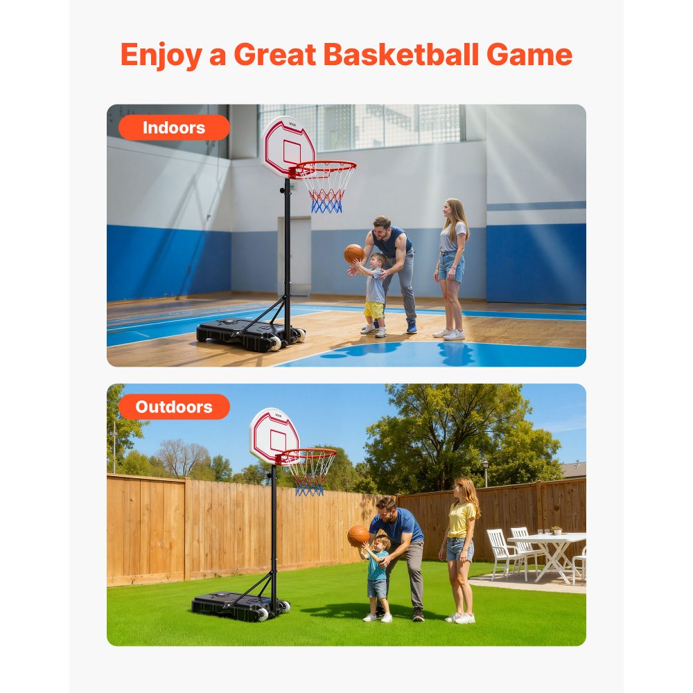 VEVOR Portable Basketball Stand, 5.2 to 6.9 ft Height Adjustment Basketball Hoop & Goal, Kids Adjustable Basketballs Hoop with Nylon Net & Rolling Wheels, Portable Backboard Set for Patios, Poolside