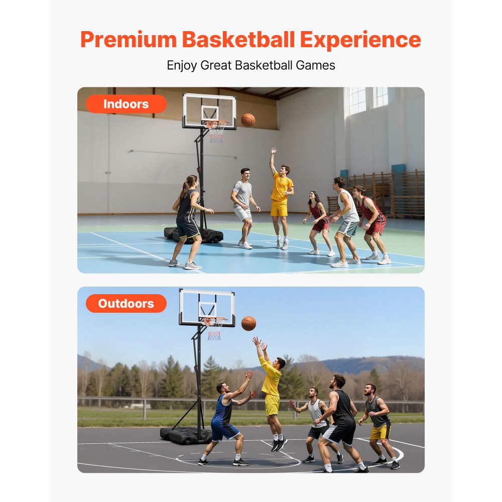 VEVOR Portable Basketball Stand, 10 ft Height Adjustment Basketball Hoop & Goal, Portable Basketballs Hoop with 54 inch PC Backboard & Wheels for Kids, Teens, Adults in Driveways, Pools, Schools