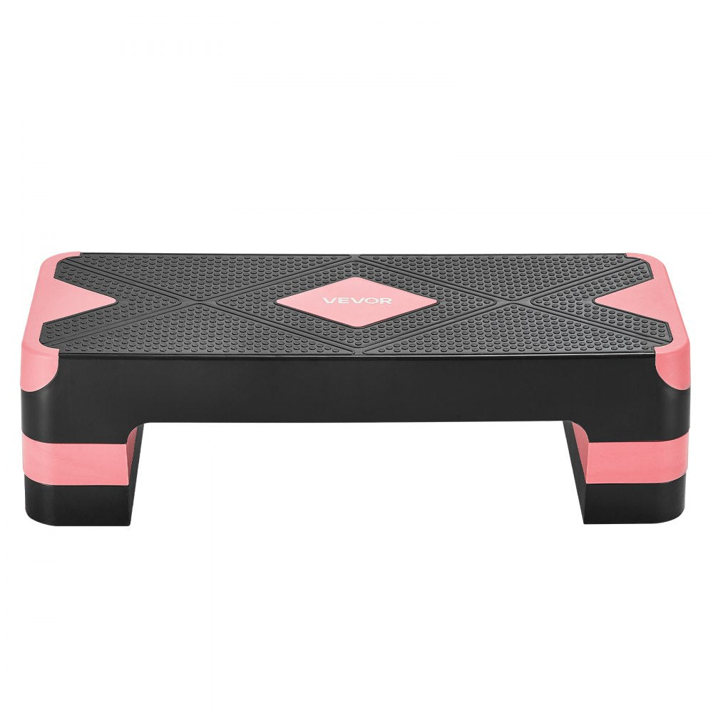 VEVOR Aerobic Exercise Step Platform, 28-Inch Workout Aerobic Stepper, Height Adjustable Fitness Training Step Deck Trainer with 4 Risers, Non-Slip Surface Bench for Home Gym Cardio Strength, Red