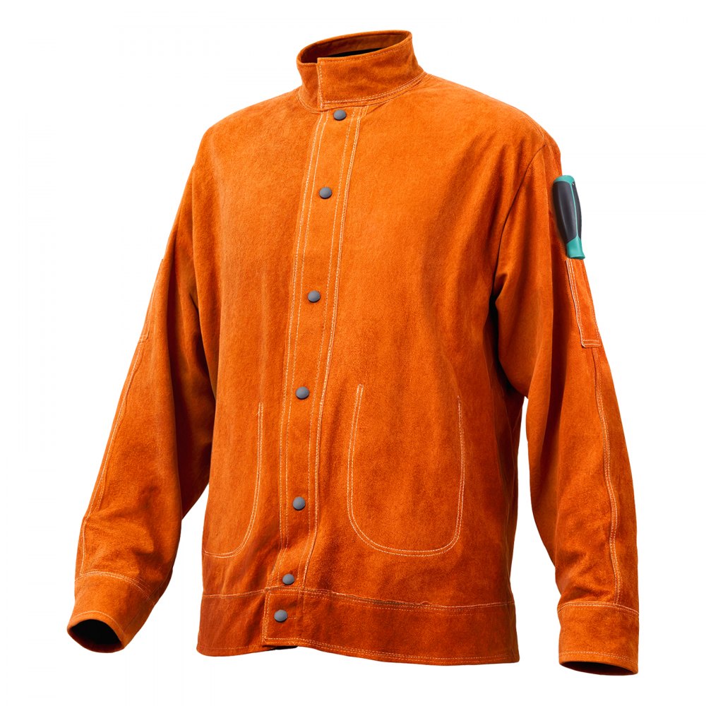 VEVOR Leather Welding Jacket, Heavy Duty Cowhide Flame Resistant Welding Coat, Waterproof Heat-Resistant Safety Jacket with 4 Pockets & Adjustable Cuffs for Welders Steelworks - XXL Size