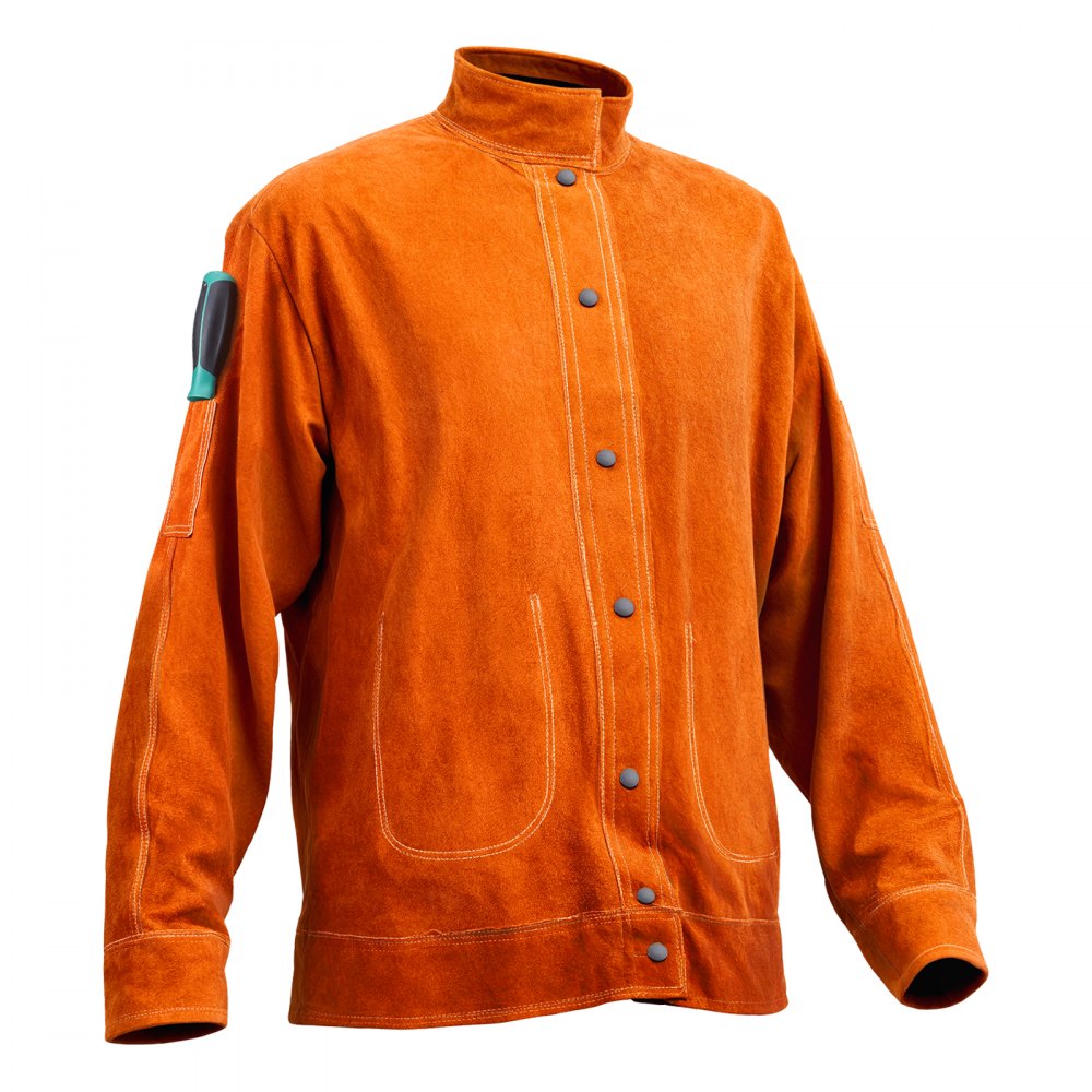 VEVOR Leather Welding Jacket, Heavy Duty Cowhide Flame Resistant Welding Coat, Waterproof Heat-Resistant Safety Jacket with 4 Pockets & Adjustable Cuffs for Welders Steelworks - XXL Size