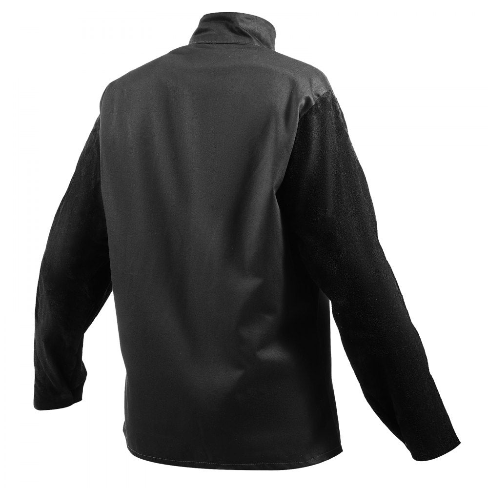VEVOR Flame-Resistant Welding Jacket - L Size, Heavy Duty Split Cowhide Leather Sleeve + 9 oz. FR Cotton Body, Heat-Resistant Welding Safety Jacket with Snap Buttons & Pockets, Ideal for Welder Fitter